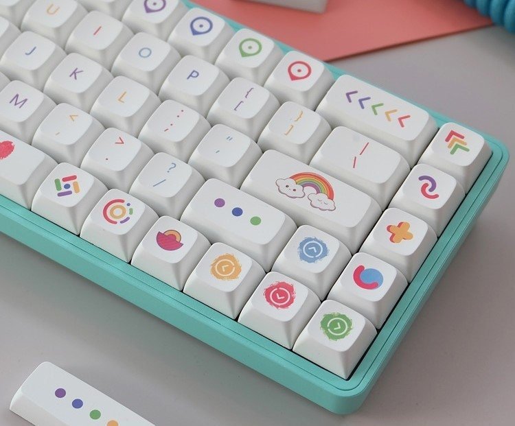 Aesthetic Cute Keycaps Set Colorful Kawaii Artsy Fun white - Keysium