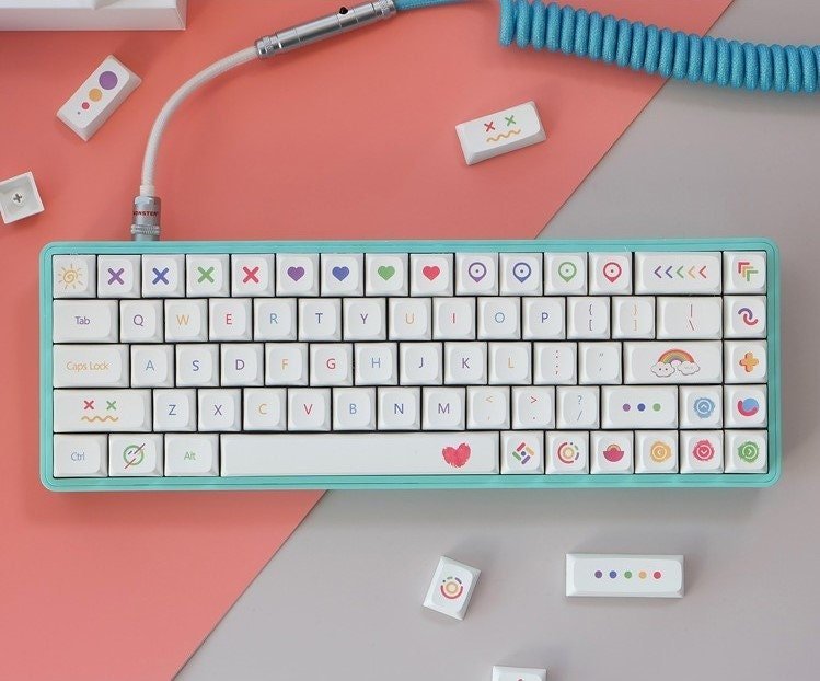 Aesthetic Cute Keycaps Set Colorful Kawaii Artsy Fun white - Keysium