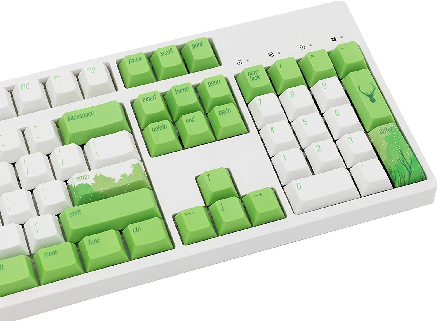 Kawaii Deer Forest Keycaps Set Jungle Minimalist Green White - Keysium