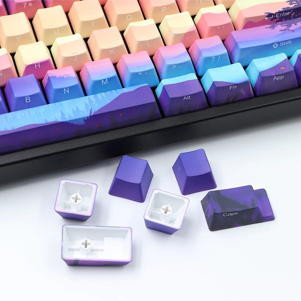 Landscape Sunset Side Printed Keycaps Set Kawaii Gradient - Keysium