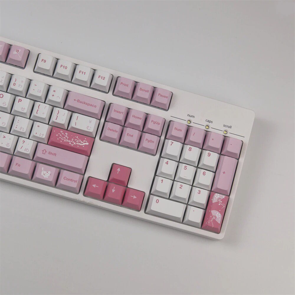 Pink Sakura Cat Keycaps Set GMK Clone Japanese Kitty Kawaii - Keysium