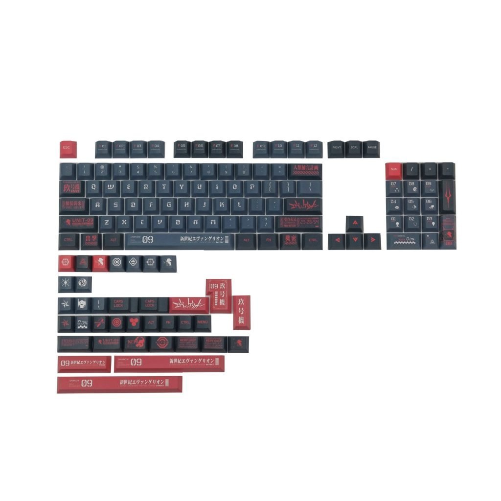 EVA Unit 09 Evangelion Keycaps Set Anime Grey Black Red - Keysium