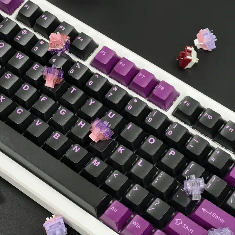 Customizable Purple Black Lotus PBT Keycaps by GMK Clone for Mechanical Keyboards