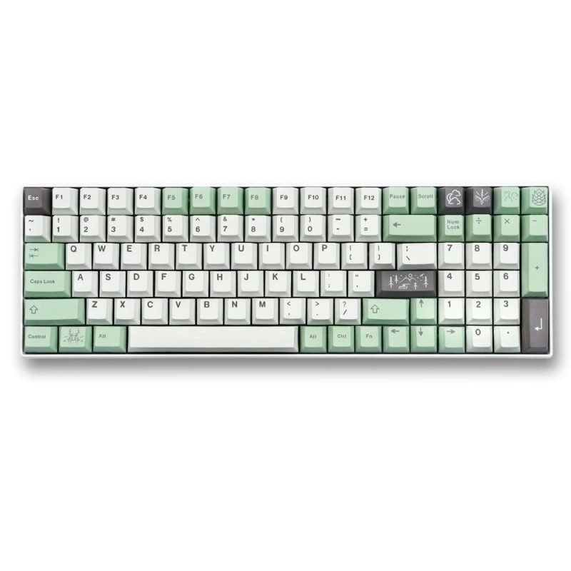 GMK Clone November Fog Keycaps with Pastel Green and Ivory Design – A Touch of Elegance