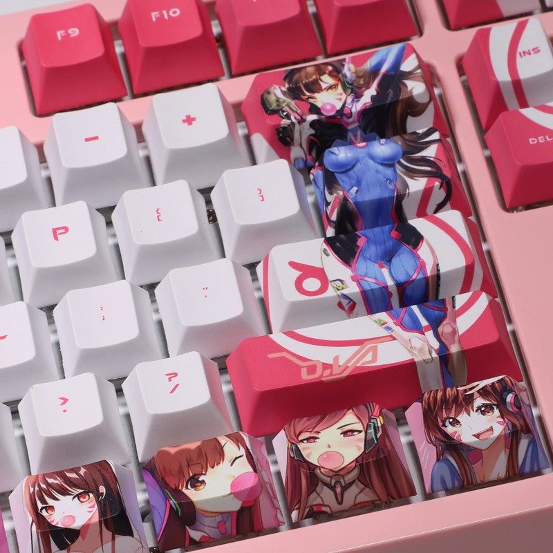 Custom Overwatch D.VA Keycaps Celebrating Anime Kawaii Sexy Pink Aesthetics
