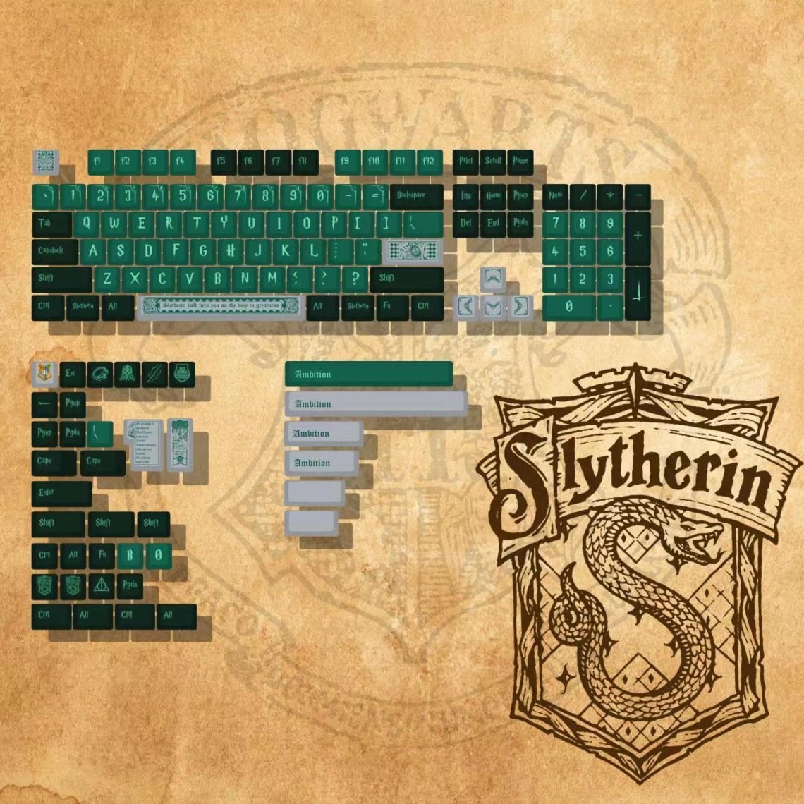 Slytherin Harry Potter Keycaps Set Hogwarts Green Grey Keysium