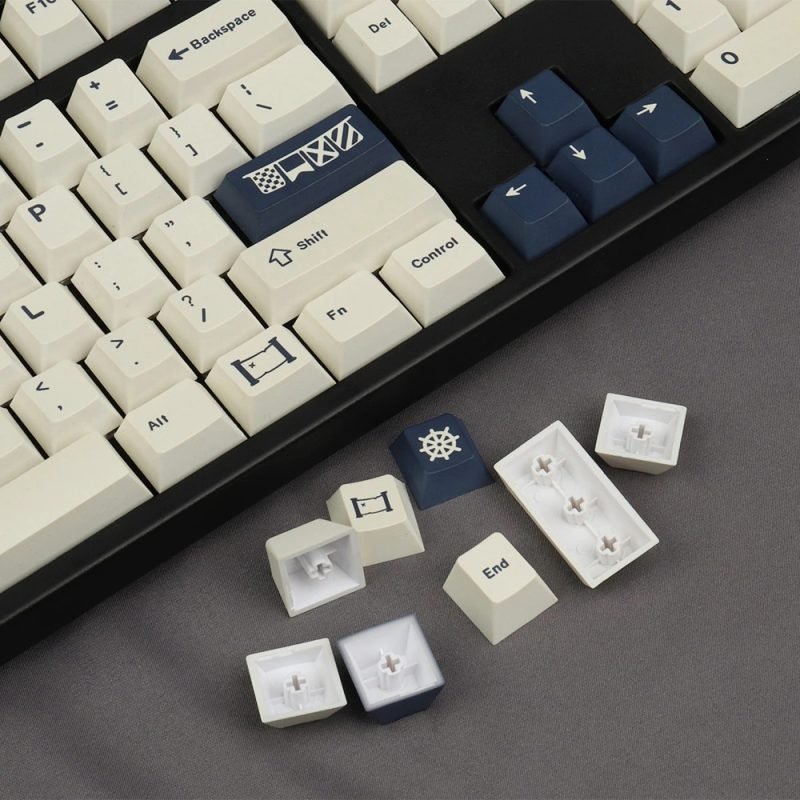 Minimalist Blue and Ivory Keycaps for a clean look