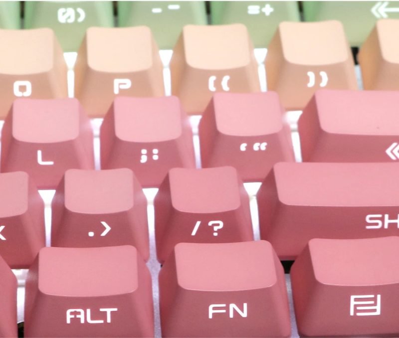 Detailed view of Pastel Green Yellow Pink Coral themed Keycaps