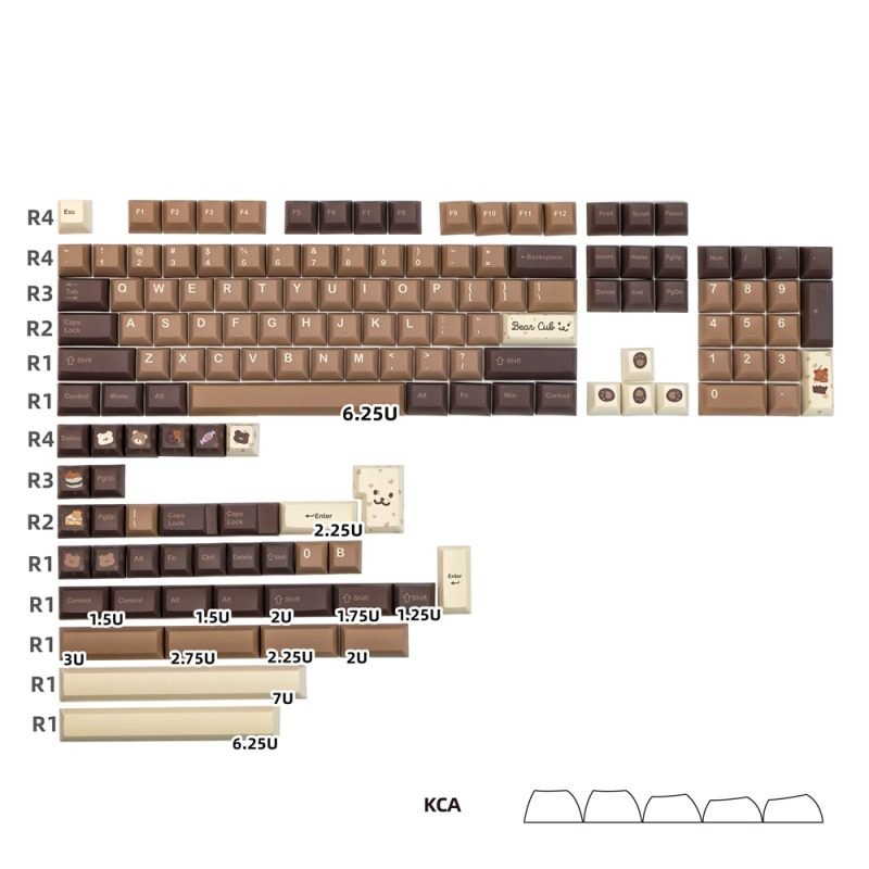 ISO Enter PBT Keycaps in Beige featuring Cute Brown Bear