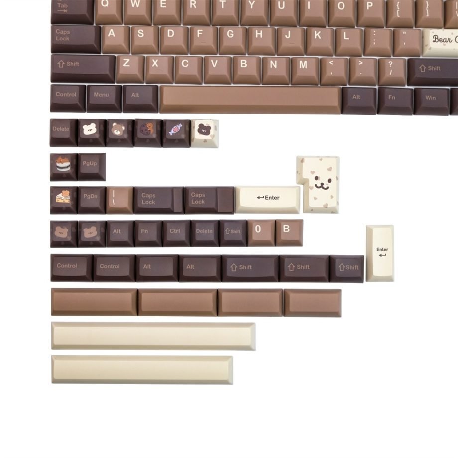 Cute Brown Bear Keycaps Set Beige ISO Enter PBT - Keysium