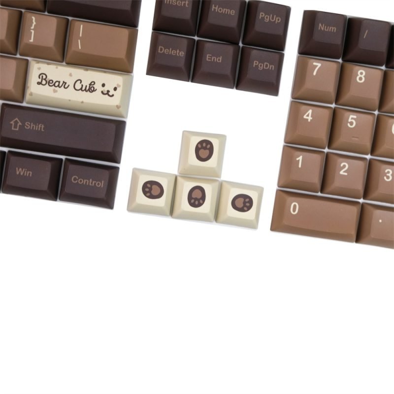 Unique Beige PBT Keycaps Set with Brown Bear Design for ISO Enter