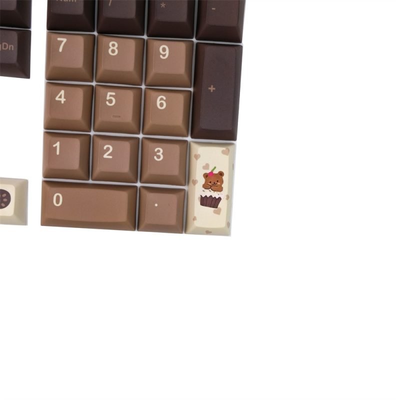 Beige PBT Keycaps Set with Cute Brown Bear Design
