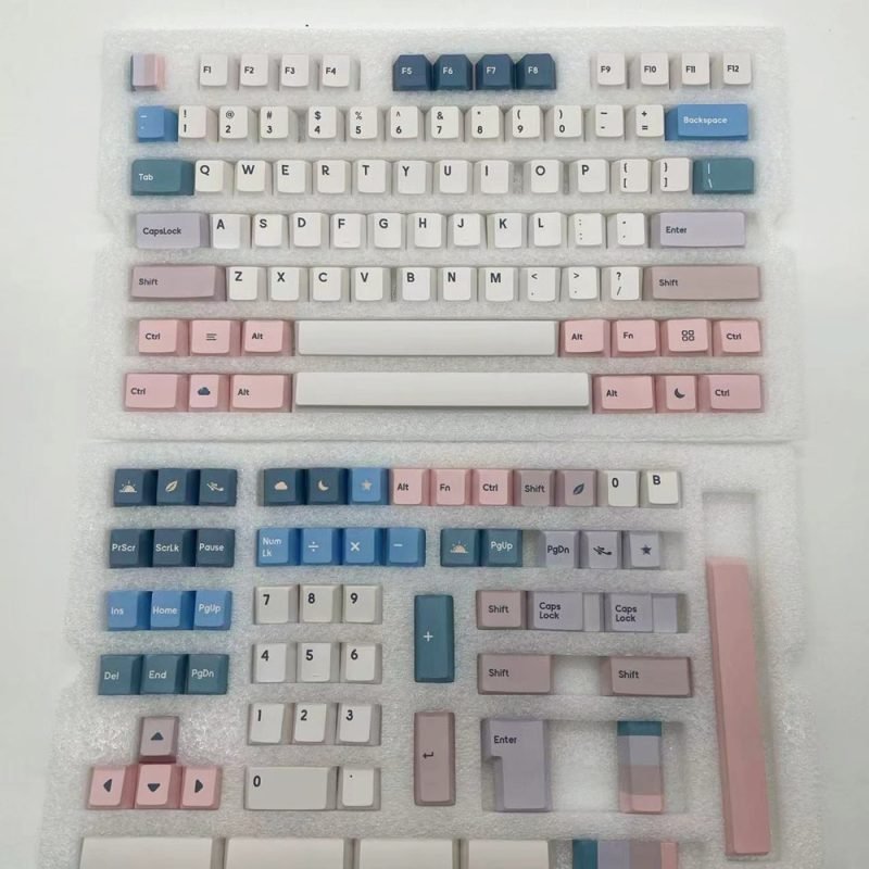 Cute Pastel Keycaps Set with Kawaii Coral Pink Blue Theme