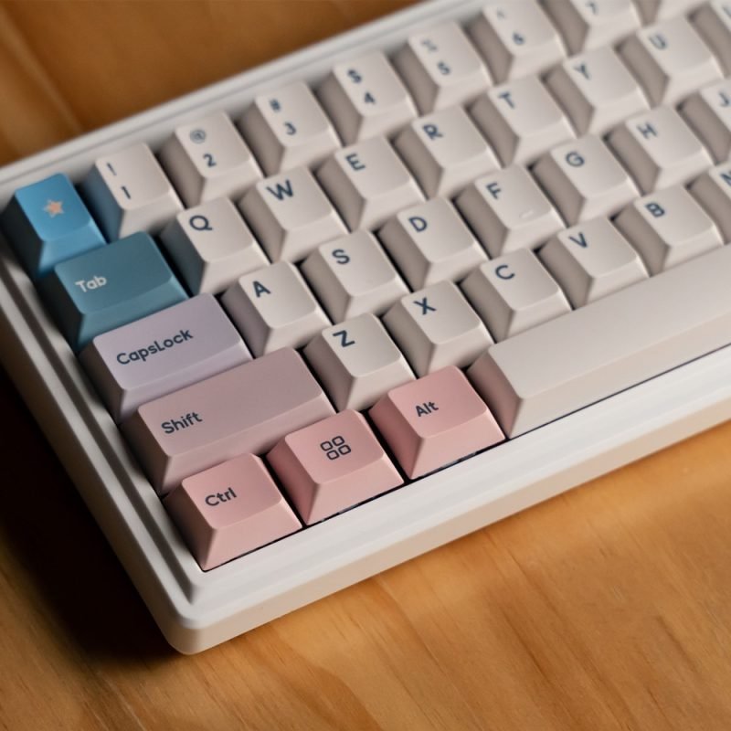 Coral Pink Blue Keycaps Featuring Cute Pastel Kawaii Design