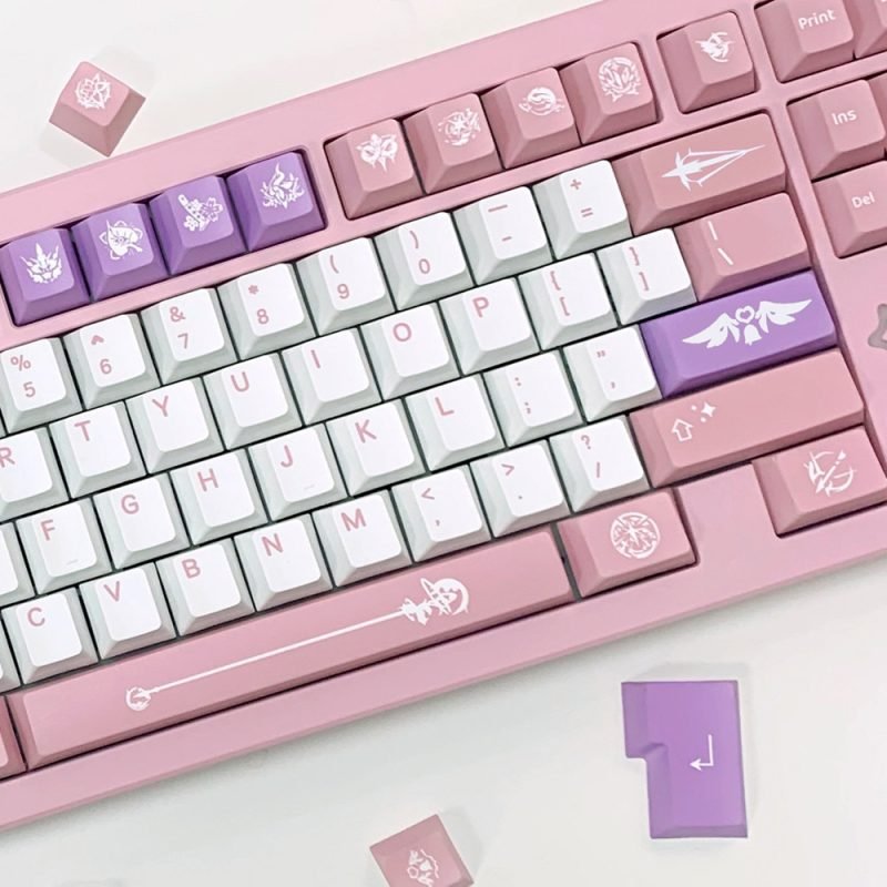 Cute Angel Anime Art on Purple Pink Keycaps Set