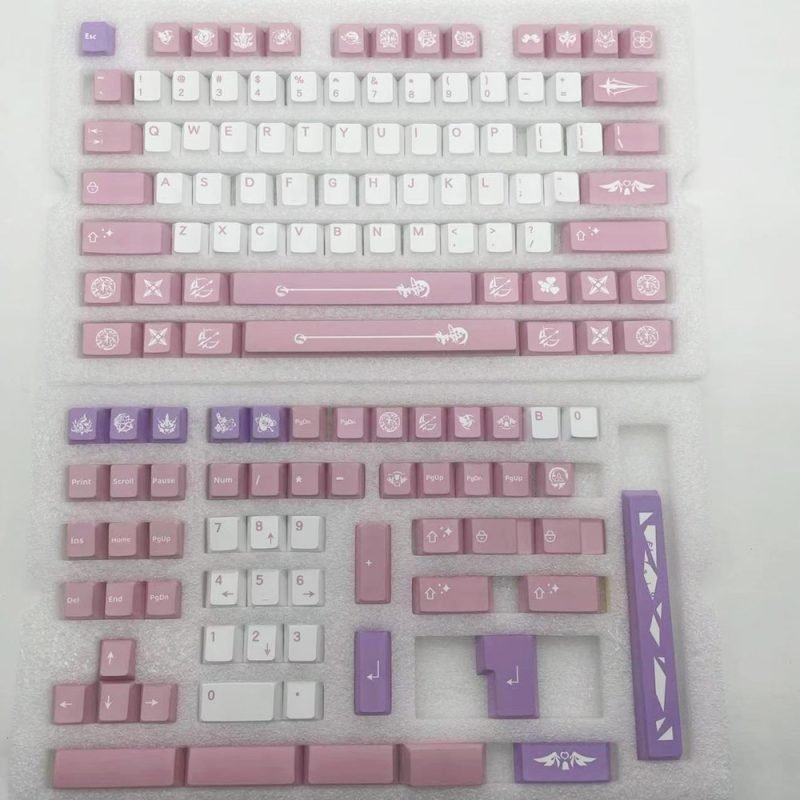Cute Purple Pink Keycaps Set inspired by Angel Anime Art