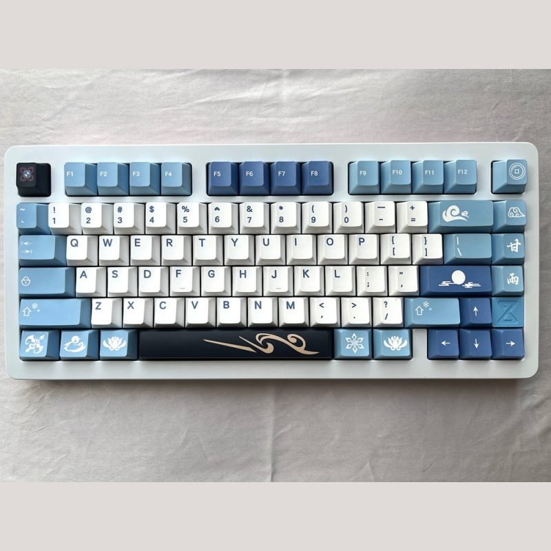 Cute Snowflake Design on Blue White PBT Keycaps Set