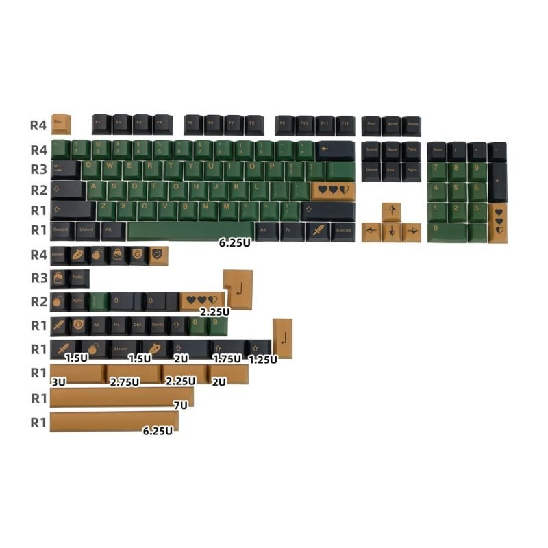 Green Brown PBT Keycaps Set Inspired by GMK Clone Game Hero
