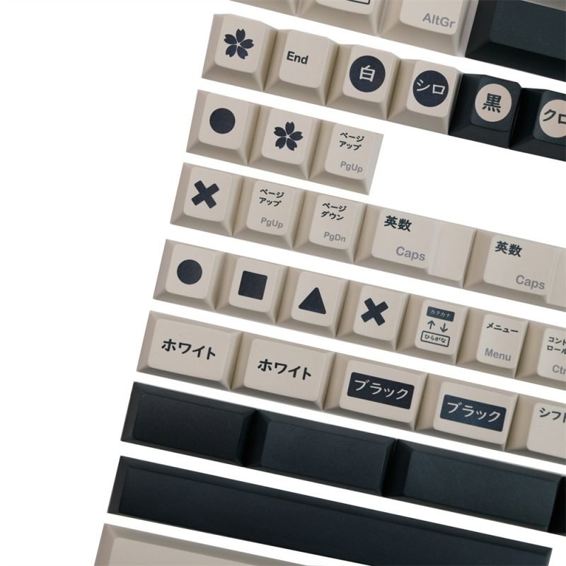 Japanese Characters on Black and White PBT Keycaps Set