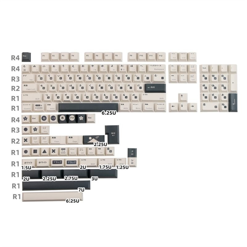 Unique Japanese PBT Keycaps Set in Black and White