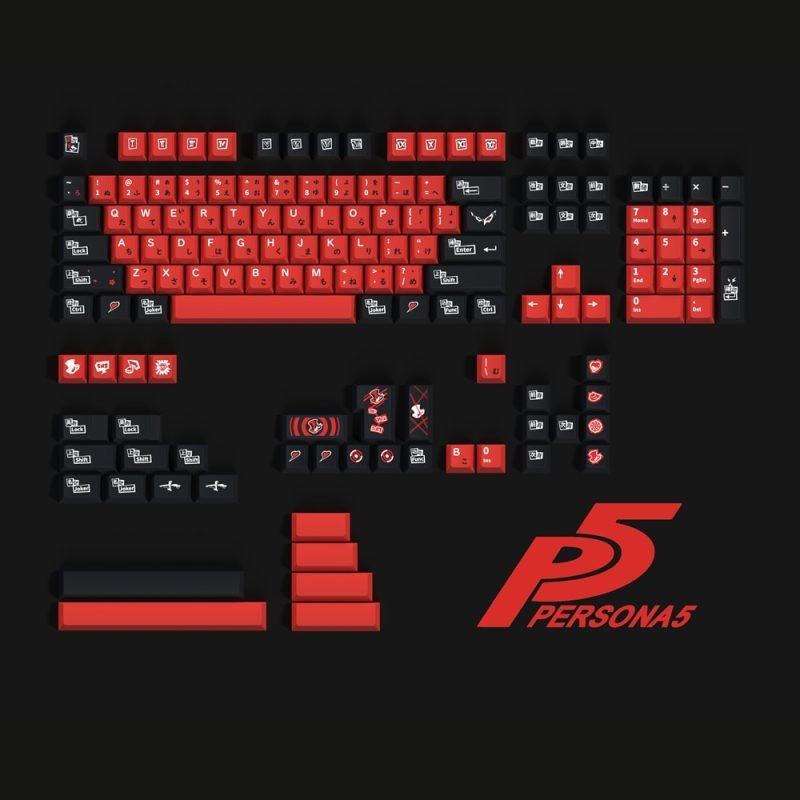 Red Black Japanese Keycaps Set Inspired by Persona 5 Game