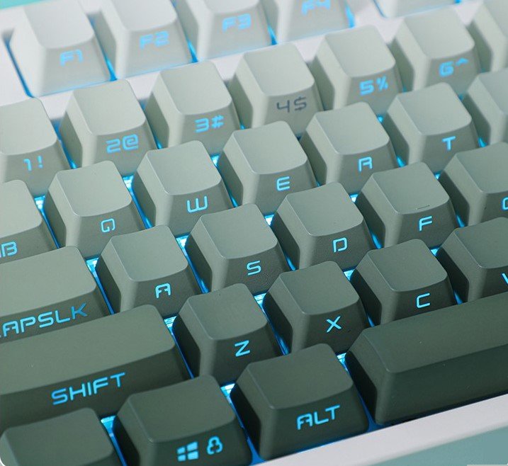 Side Printed Keycaps in Pastel Green with Backlit Gradient Effect