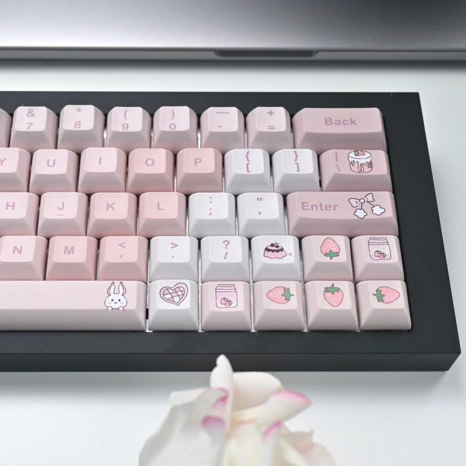 Cute Pink Bunny Rabbit Keycaps Set Kawaii PBT - Keysium