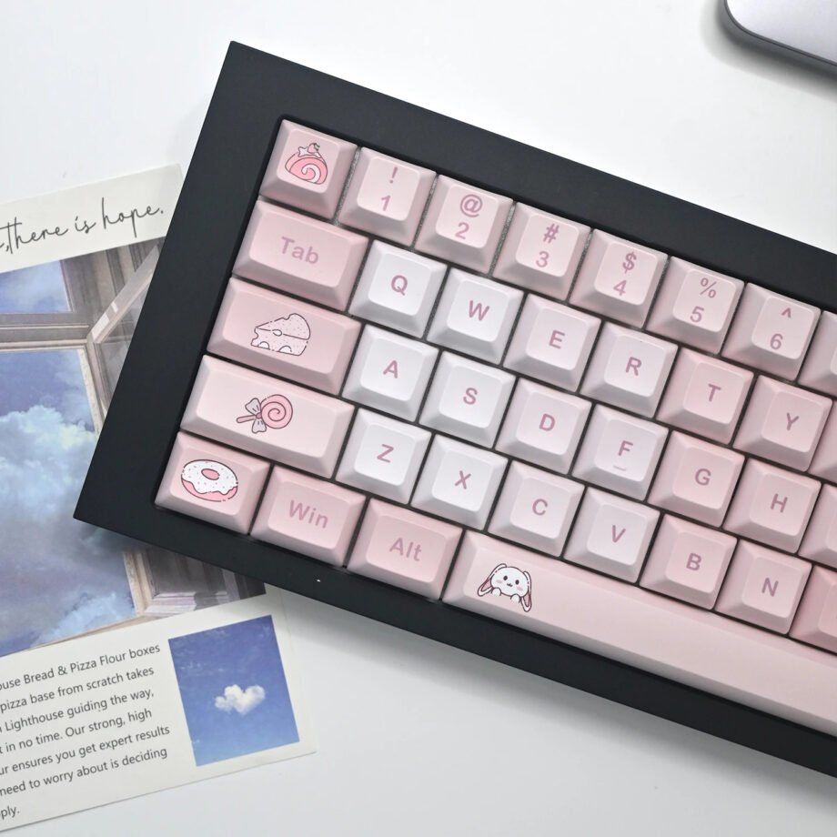 Cute Pink Bunny Rabbit Keycaps Set Kawaii PBT - Keysium