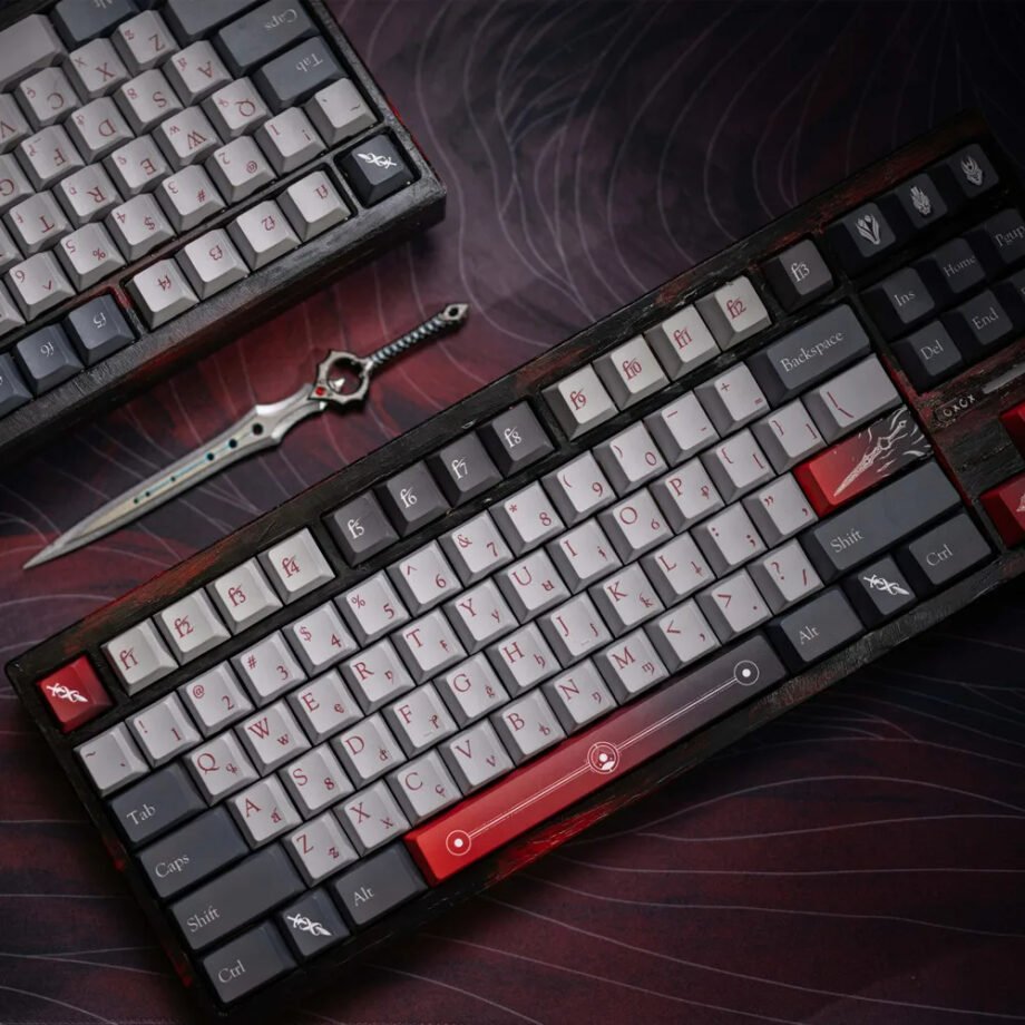 Keycaps Gamer Infinity Blade Game Keycaps Set PBT Grey Red - Keysium