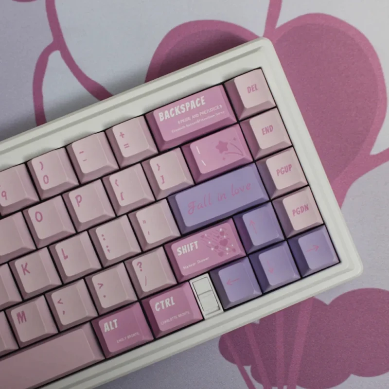 Cute Romance Novel Keycaps Set Pink Purple Cherry PBT