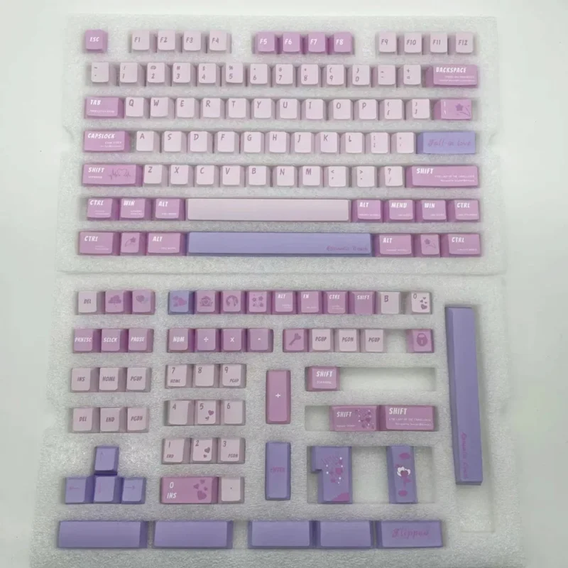 Cute Romance Novel Keycaps Set Pink Purple Cherry PBT - Image 2