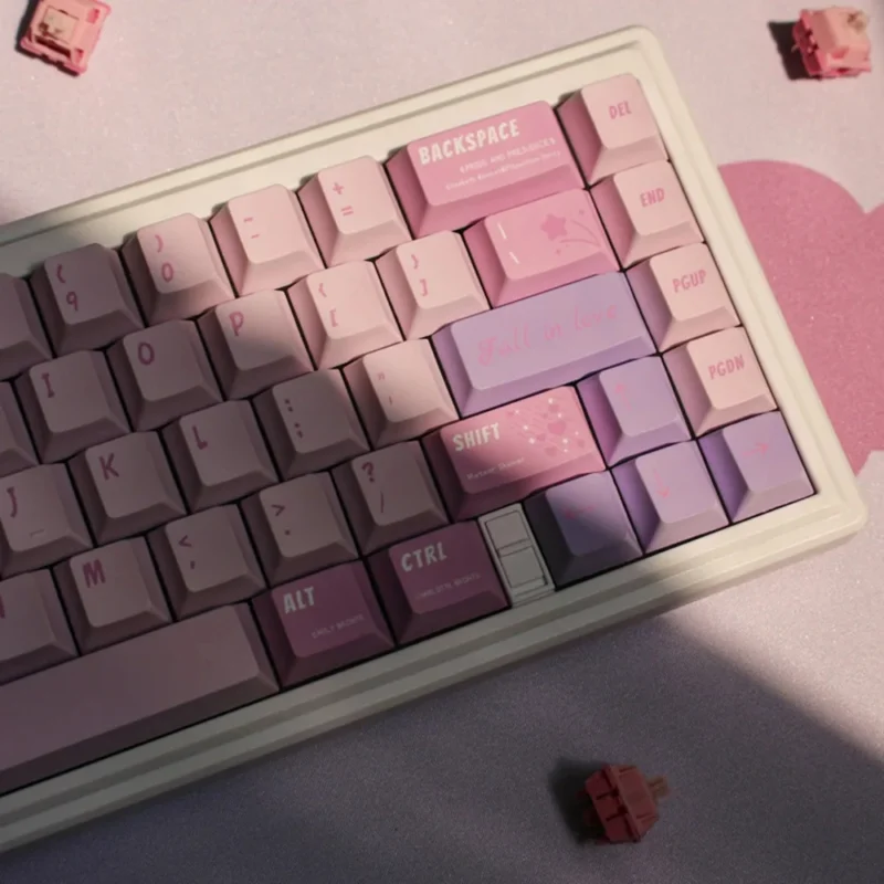 Cute Romance Novel Keycaps Set Pink Purple Cherry PBT - Image 5