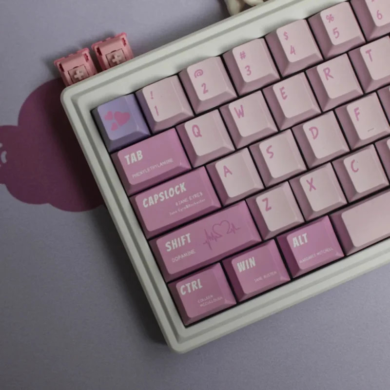 Cute Romance Novel Keycaps Set Pink Purple Cherry PBT - Image 6