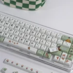 Cute Spring Cat Keycaps Set Kawaii Green Brown KCA PBT