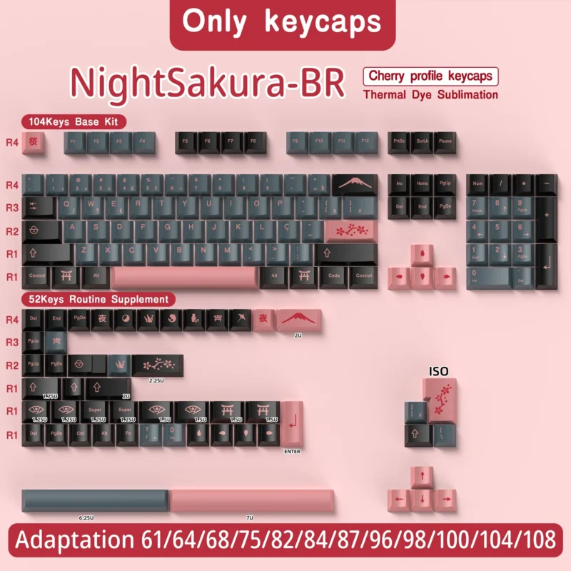 GMK Night Sakura Clone Keycaps Set Abnt2 Brazil Pink Grey PBT - Image 3