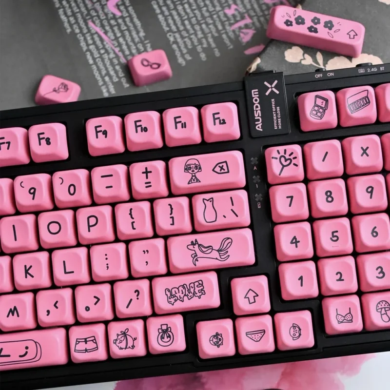 Cute Black Pink Keycaps Set Graffiti Black on Pink Kawaii KOA PBT - Image 5