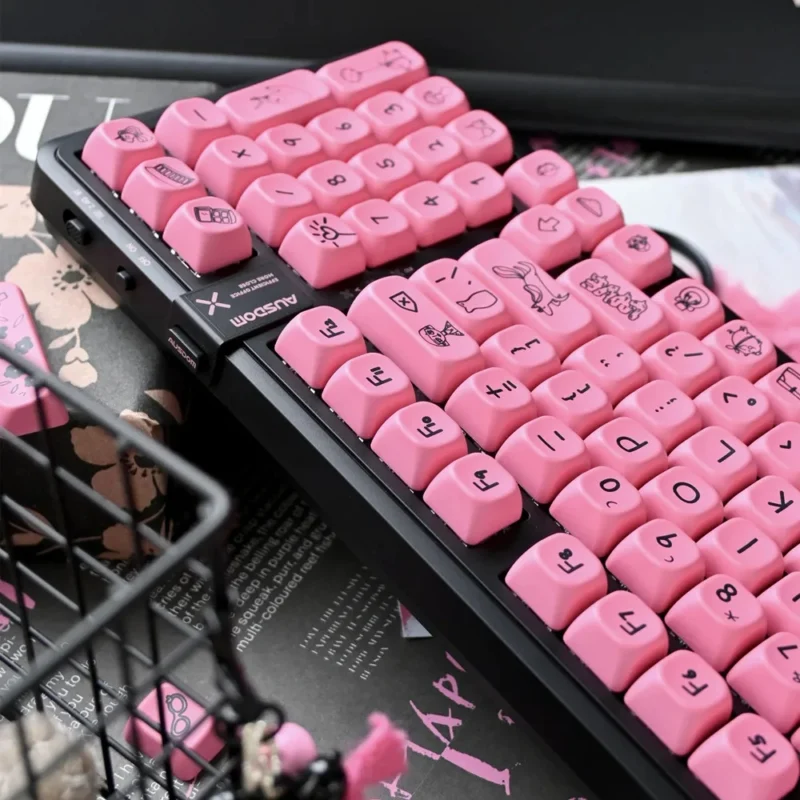 Cute Black Pink Keycaps Set Graffiti Black on Pink Kawaii KOA PBT - Image 7