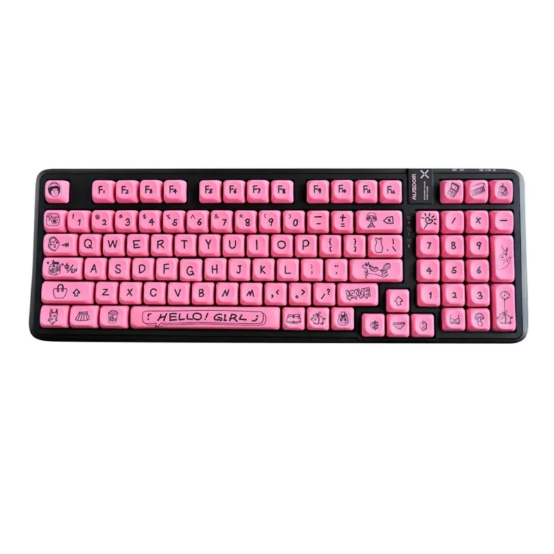 Cute Black Pink Keycaps Set Graffiti Black on Pink Kawaii KOA PBT - Image 8