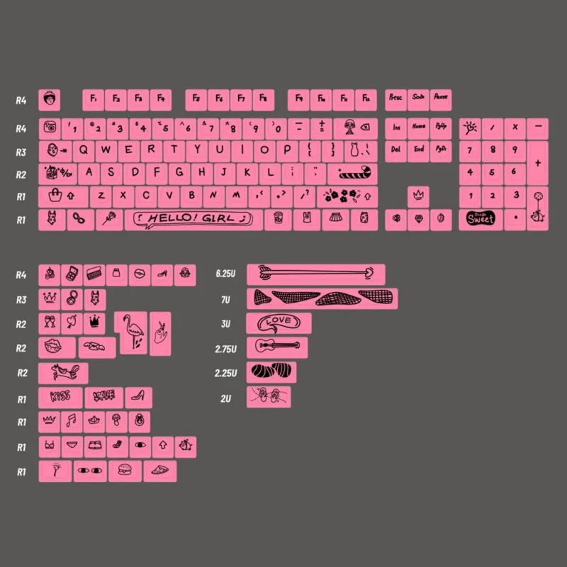 Cute Black Pink Keycaps Set Graffiti Black on Pink Kawaii KOA PBT - Image 9