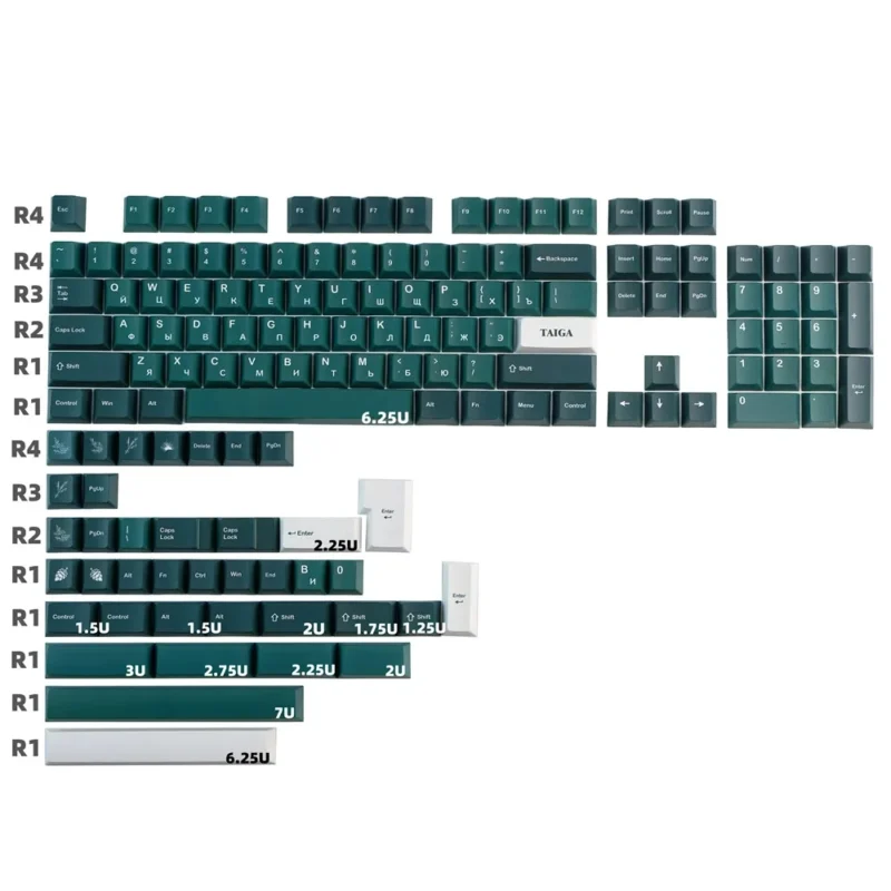 GMK Taiga Clone Keycaps Set Russian Green White Cherry PBT - Image 3