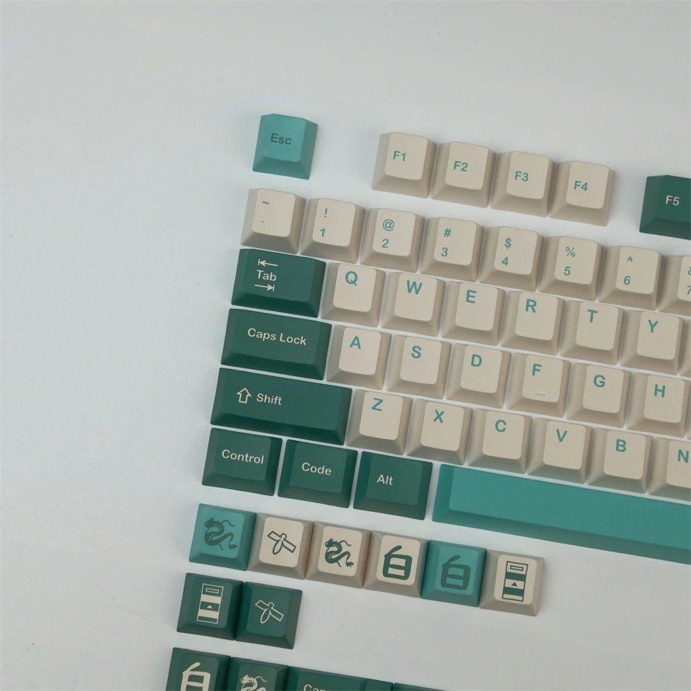 GMK Clone Haku Spirited Away keycaps showing teal modifier keys and cream alphas in Cherry profile