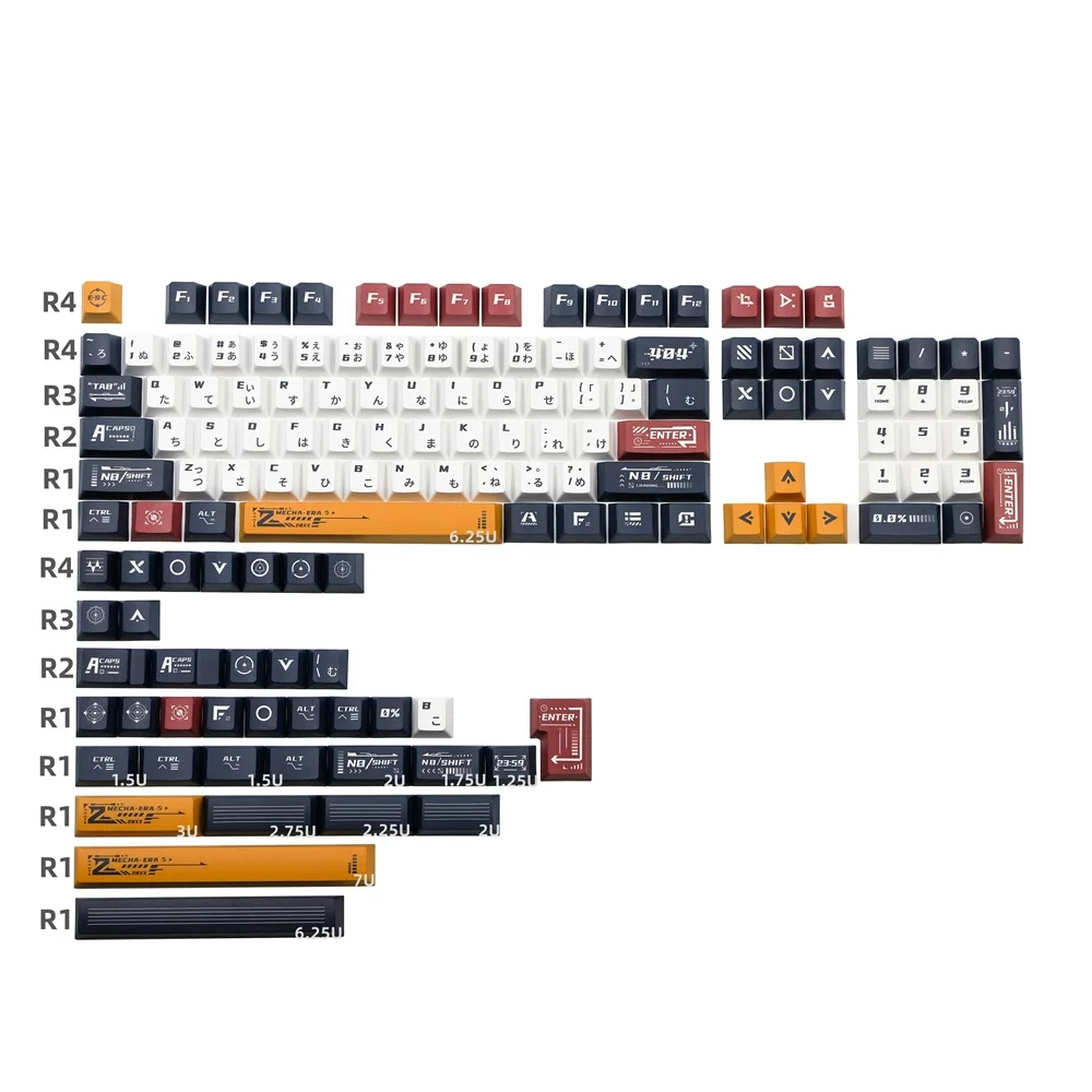 Mecha Era White PBT Gundam keycaps showing clean Federation military aesthetic with Japanese legends on white mechanical keyboard