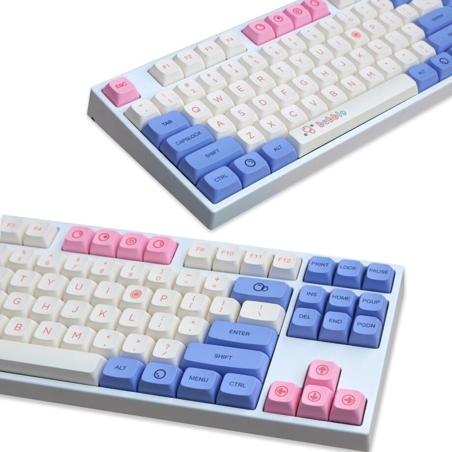 Cute keycaps kawaii pastel pink blue bubbles aesthetic soft keyboard Animal Crossing vibes